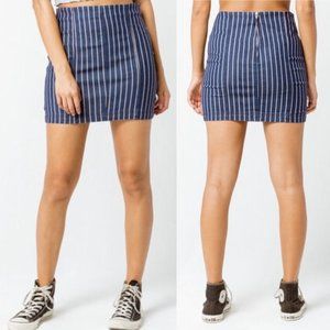 OTHERS FOLLOW I Twill Denim with Red & White Pinstripes "Lexi" Mini Skirt, M